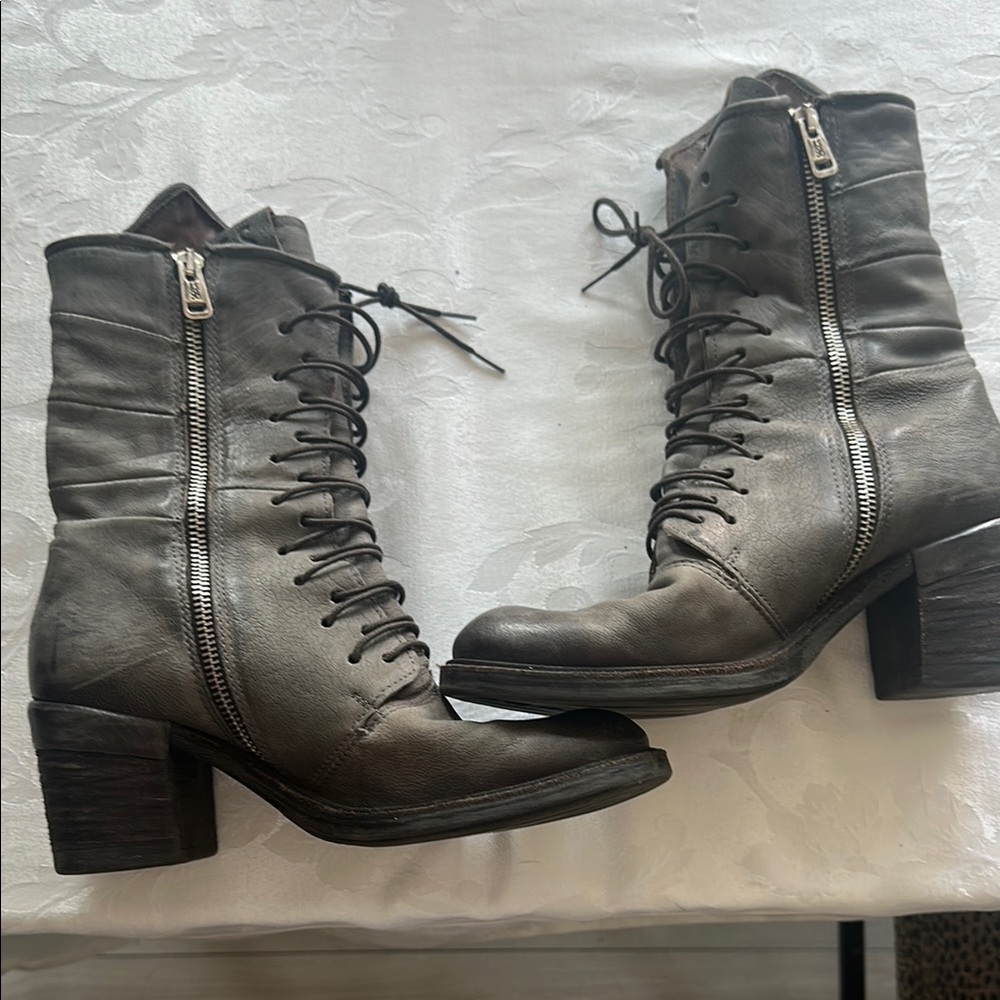 AS 98 Gray Leather Mid  Boots